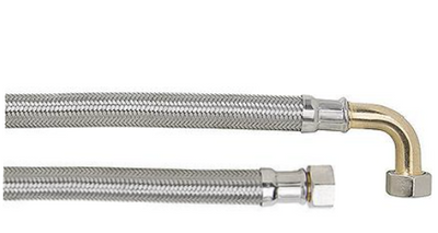 Flexibel 3/4" F/F 50 cm met bocht 90°, RVS gevlochten aansluitslang voor waterontharder